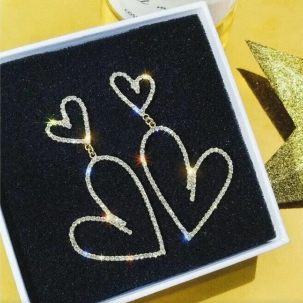 Cubic Zirconia Open Heart Open Dangle Earrings.